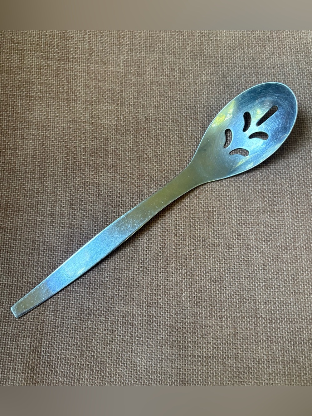 Vintage Cambridge Vera stainless pierced table serving spoon utensil MCM